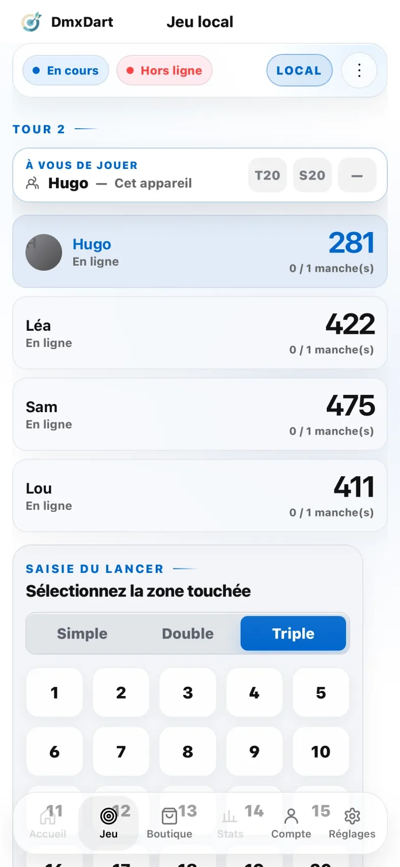 Partie de 501 sur téléphone
