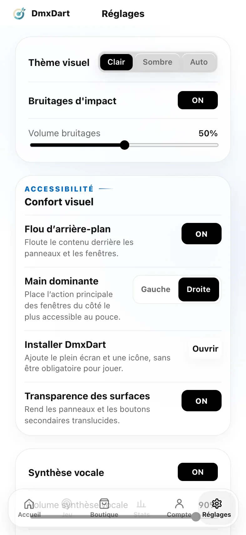 Réglages de DmxDart