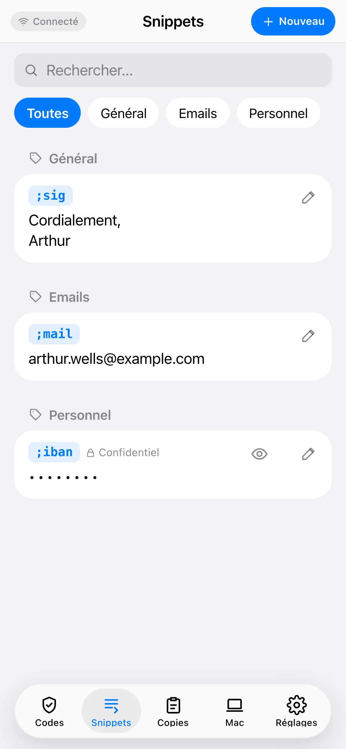Snippets dans le compagnon