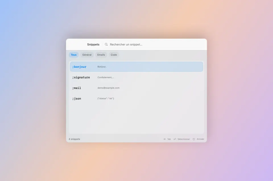 Sélecteur de snippets
